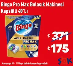 BİNGO PRO MAX BULAŞIK MAKİNESİ TABLETİ/KAPSÜLÜ 40'LI